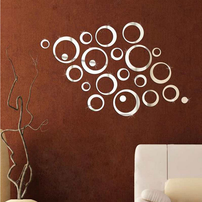 Rings Acrylic Stereo Mirror Wall Stickers Background Circle Home Decoration DIY