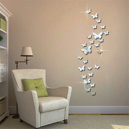 Butterfly Acrylic Mirror Wall Sticker Gold Silver Self-Adhesive Wall Decoration Decals Home Decor for Kids Room