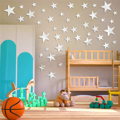 Stars Acrylic Mirror Wall Sticker Gold Silver Self-Adhesive Wall Decoration Decals Home Decor for Kids Room