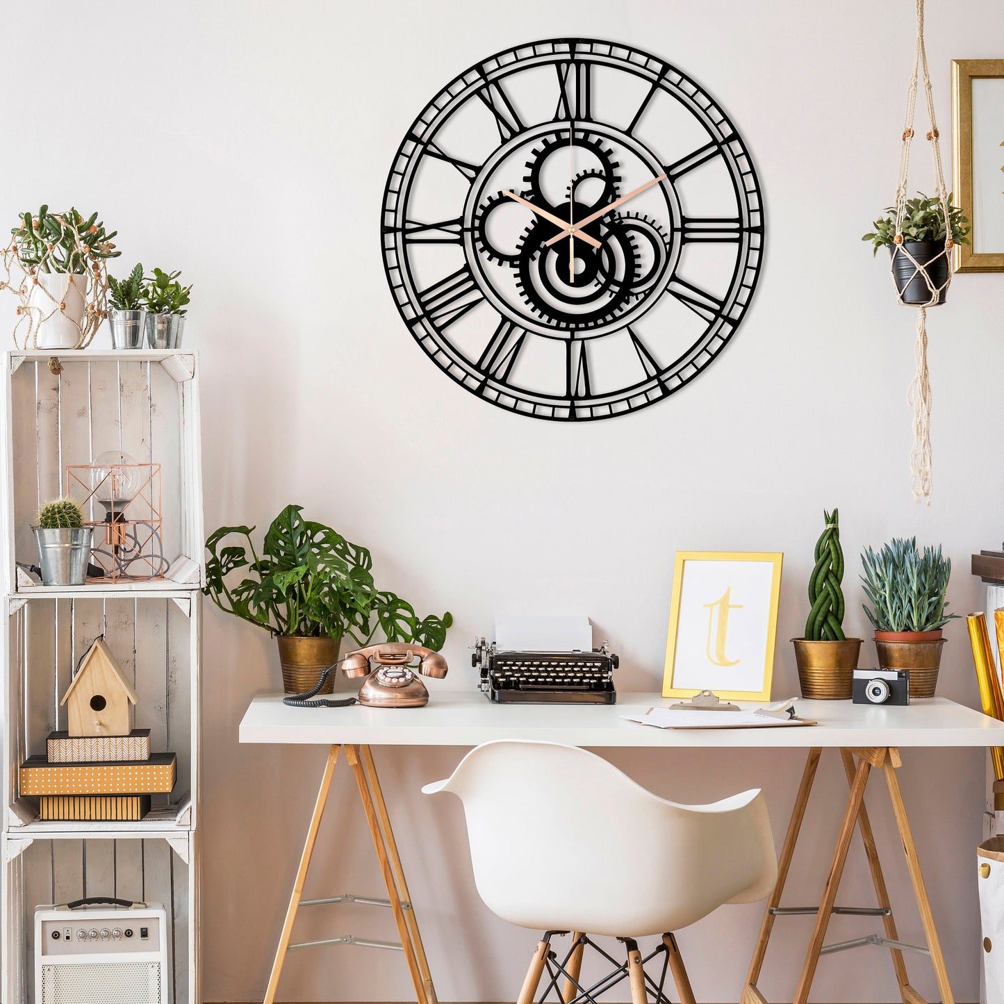 Gear Wall Clock Wood, Office Wall Hanging Decoration