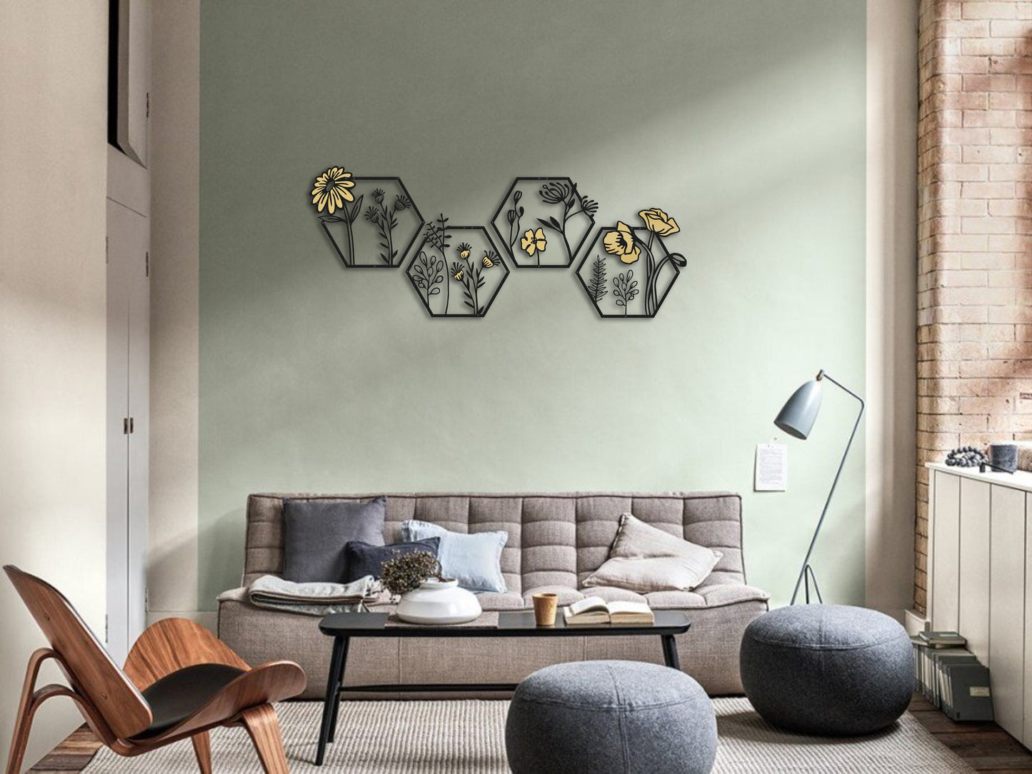 Hexagon Floral Wall art for girls room decors