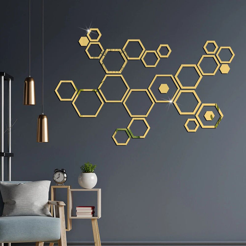 Hexagon 3D Mirror Wall stickers Living room Bedroom Creative Self adhesive decoration Honey comb Waterproof Stickers Home decor