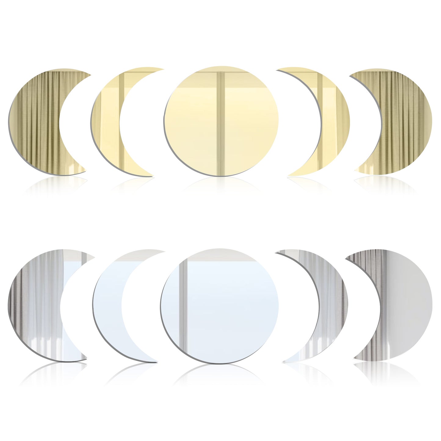 Moon Phase Acrylic Mirror Wall Sticker Gold Silver Self-Adhesive Wall Decoration Decals Home Decor for Living Room