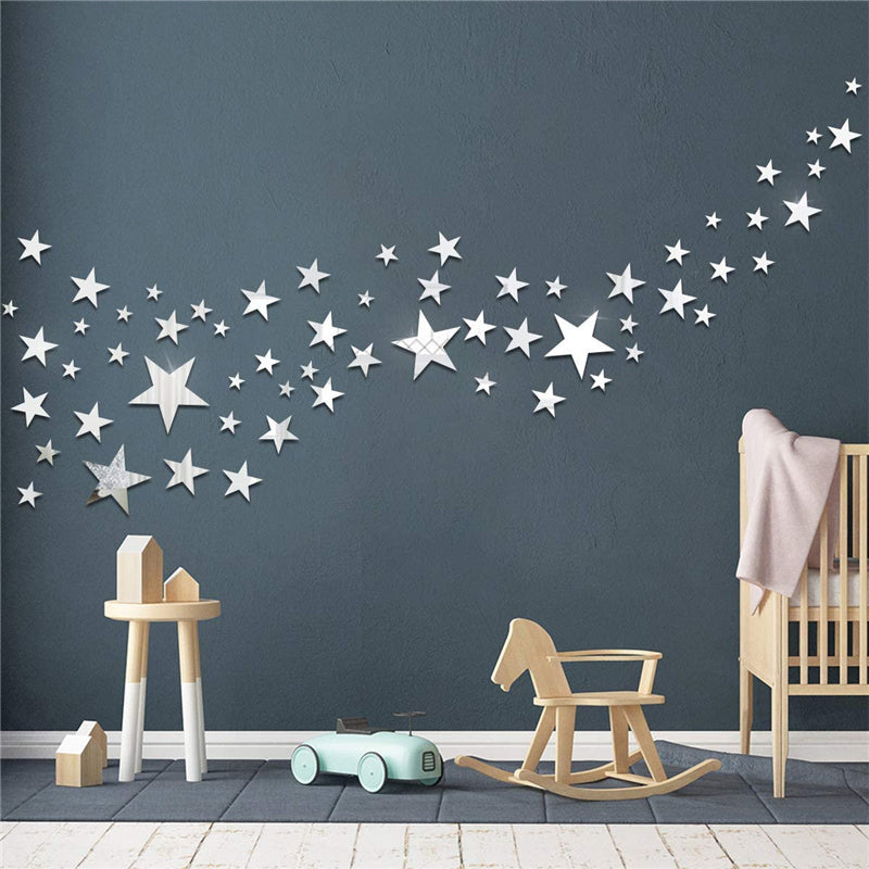 Stars Acrylic Mirror Wall Sticker Gold Silver Self-Adhesive Wall Decoration Decals Home Decor for Kids Room