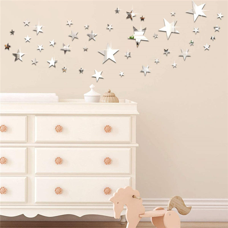 Stars Acrylic Mirror Wall Sticker Gold Silver Self-Adhesive Wall Decoration Decals Home Decor for Kids Room