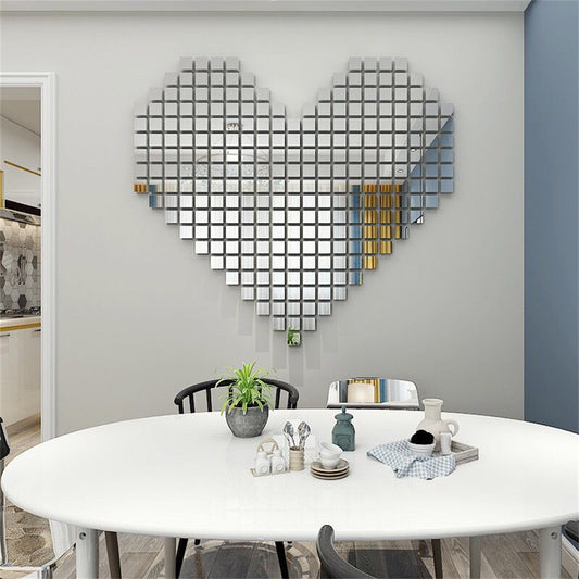 Square small mirror wall art in hear shape