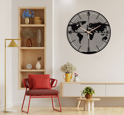 World Map Wall Clock for Boys Room Decor Black Wood