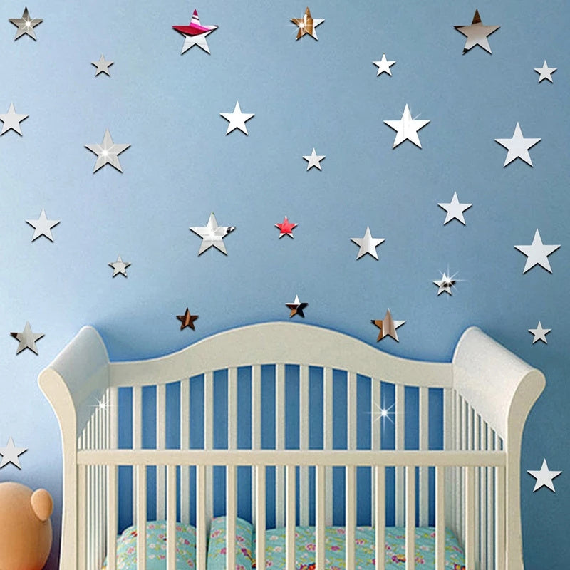 Stars Acrylic Mirror Wall Sticker Gold Silver Self-Adhesive Wall Decoration Decals Home Decor for Kids Room