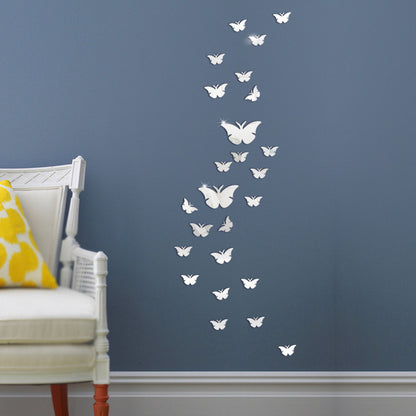 Butterfly Acrylic Mirror Wall Sticker Gold Silver Self-Adhesive Wall Decoration Decals Home Decor for Kids Room