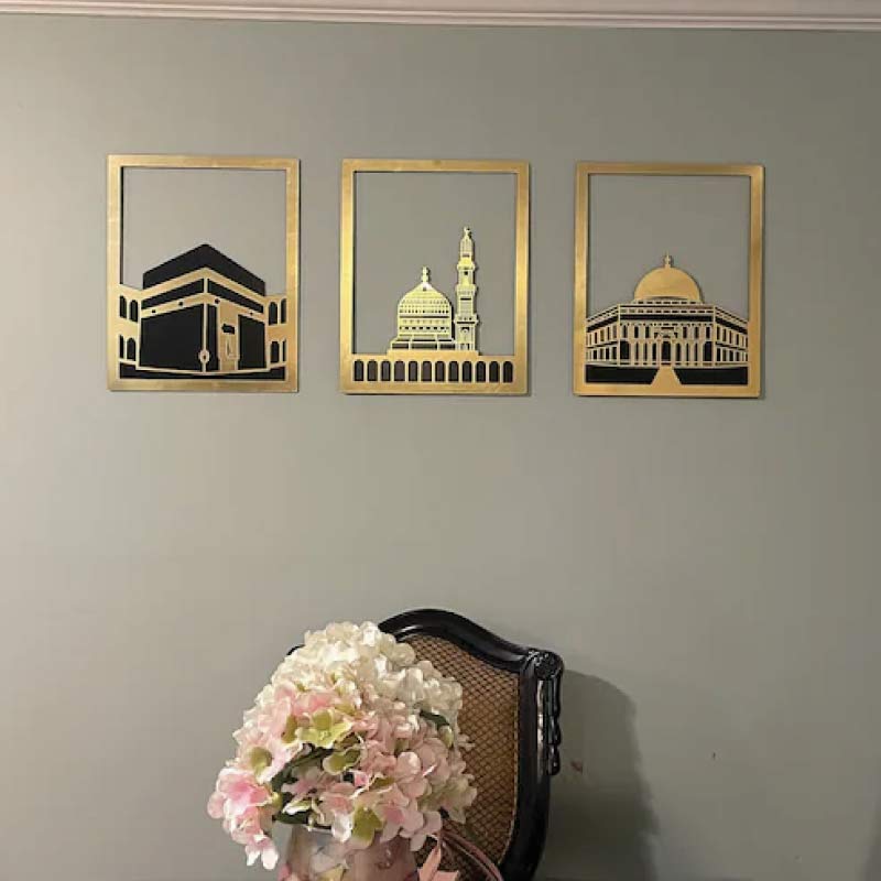 Set of 3 Haram Pak, Masjid Nabwi, Masjid Aqsa Dome wood and Acrylic