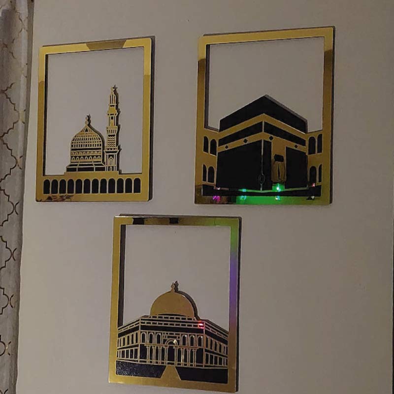 Set of 3 Haram Pak, Masjid Nabwi, Masjid Aqsa Dome wood and Acrylic