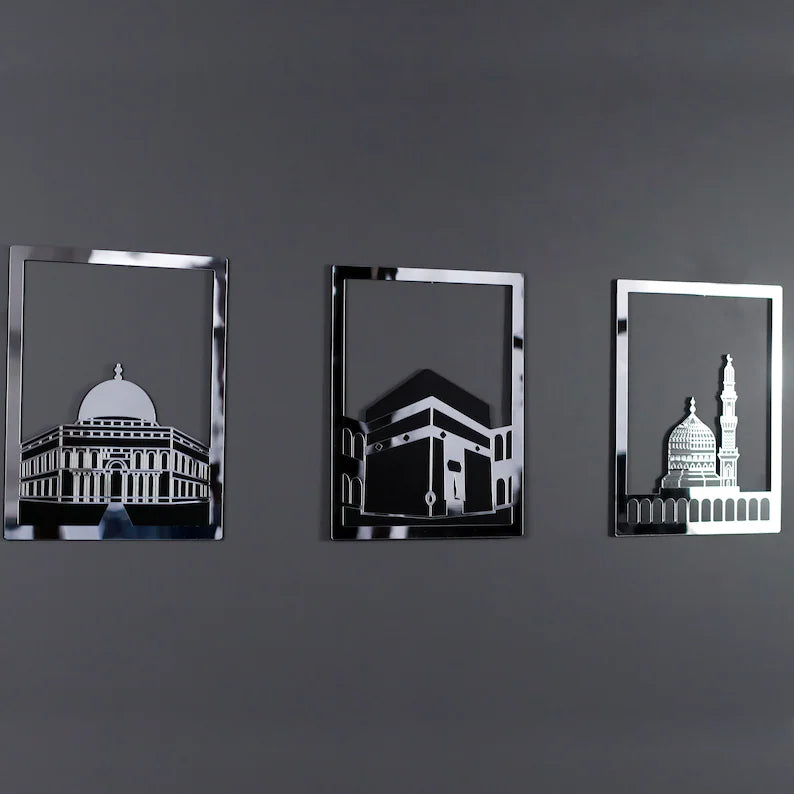 Set of 3 Haram Pak, Masjid Nabwi, Masjid Aqsa Dome wood and Acrylic