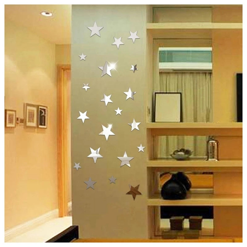 Stars Acrylic Mirror Wall Sticker Gold Silver Self-Adhesive Wall Decoration Decals Home Decor for Kids Room