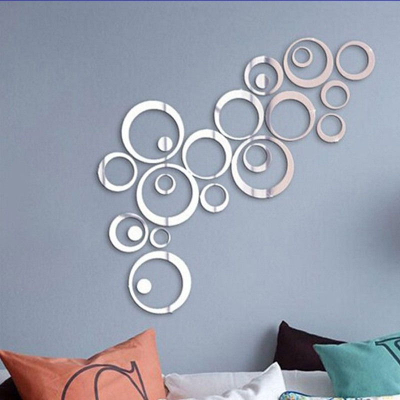 Rings Acrylic Stereo Mirror Wall Stickers Background Circle Home Decoration DIY