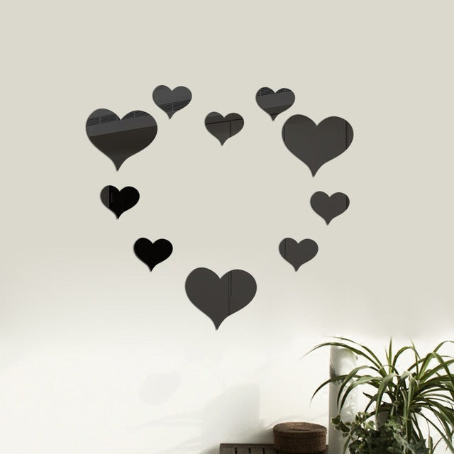 Hearts shape Acrylic Mirror Wall Sticker Gold Silver Self-Adhesive Wall Decoration Decals Home Decor for Living Room